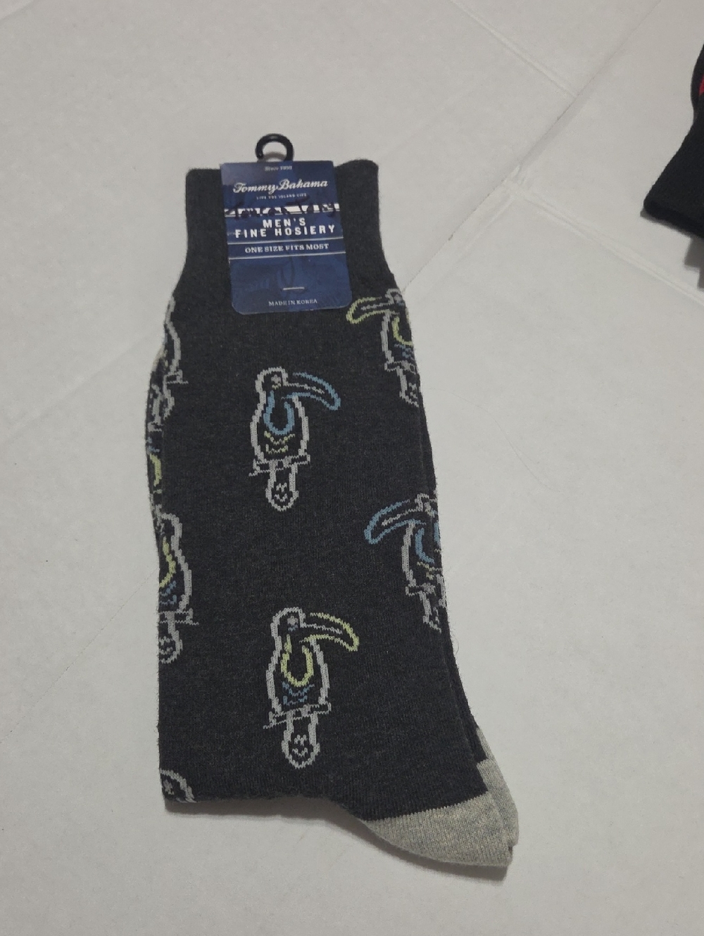 Tommy Bahama Charcoal Toucan Pattern Casual Socks with Gray Toe